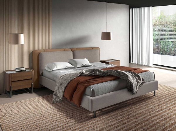 Кровать 7154/GC2220 из экокожи цвета норки и серой ткани от интернет-магазина IDODOM.RU