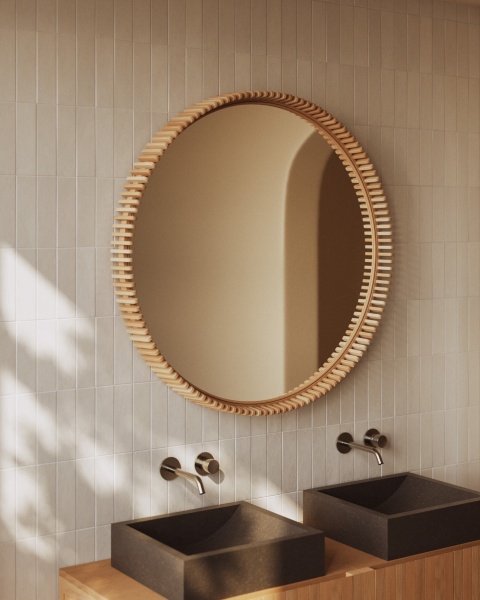 Polke Зеркало в раме из тикового дерева Ø 100 от интернет-магазина IDODOM.RU