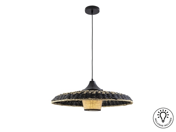 Fiji Подвесной светильник из бумаги и текстиля черный/натуральный от интернет-магазина IDODOM.RU
