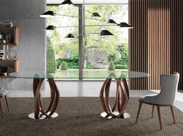 Овальный обеденный стол DT801/1022 из закаленного стекла и ореха от интернет-магазина IDODOM.RU