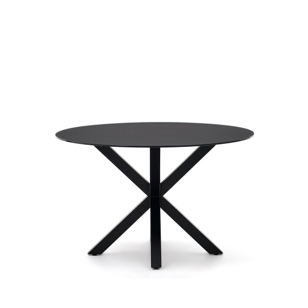 Круглый стол с с черным стеклом и черными стальными ножками Ø 120 см от интернет-магазина IDODOM.RU