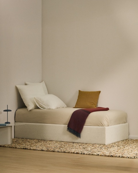 Основание кровати Nelzi из шенилла цвета экрю для матраса 90 x 200 см от интернет-магазина IDODOM.RU