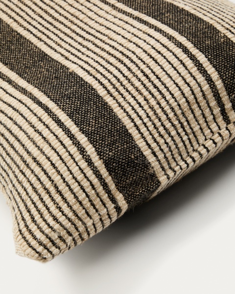 Чехол для подушки Aylin из бежевого и чёрного хлопка с вышивкой из джута 40 x 60 см от интернет-магазина IDODOM.RU