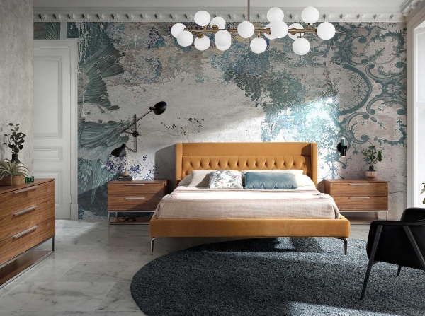 Кровать 7124  из бархата горчичного цвета 180 x 200 от интернет-магазина IDODOM.RU