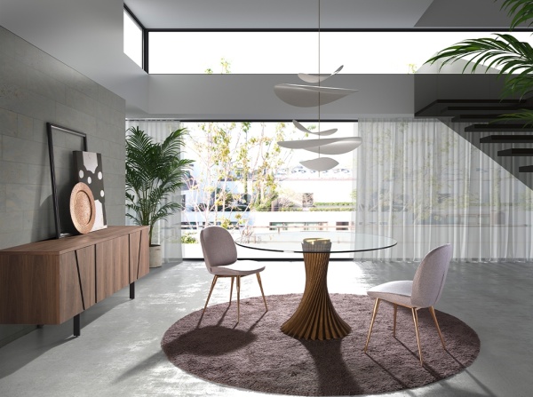 Круглый обеденный стол 1127/RT21042 из закаленного стекла и ореха от интернет-магазина IDODOM.RU