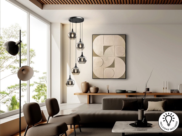 Люстра Opaz 5L черный/дымчатый от интернет-магазина IDODOM.RU