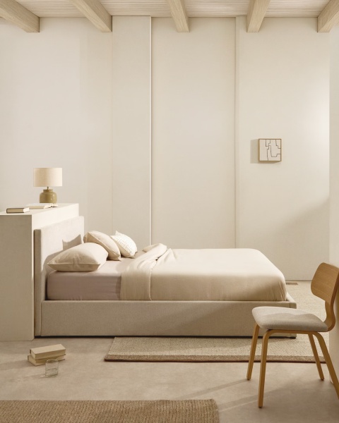 Кровать Nahiri бежевого цвета из шенилла с ящиком для хранения 160 x 200 см от интернет-магазина IDODOM.RU