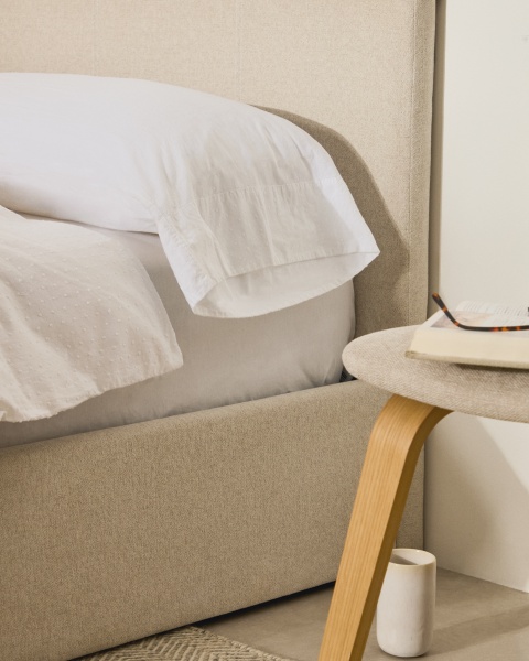 Кровать Nahiri бежевого цвета из шенилла с ящиком для хранения 90 x 200 см от интернет-магазина IDODOM.RU