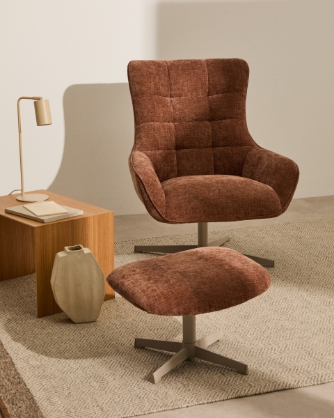 Teryl Пуф из шенилла светло-коричневого цвета с серым металлом от интернет-магазина IDODOM.RU