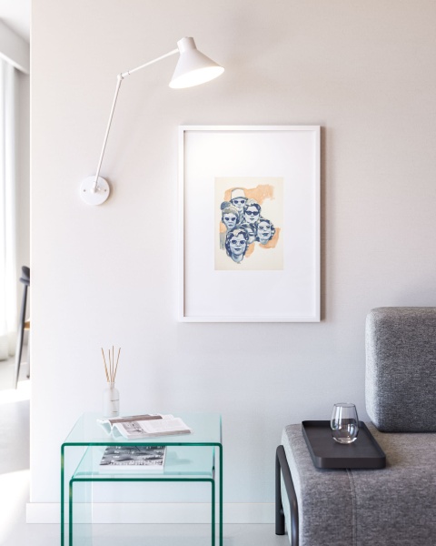 Картина Fedra бело-бежевая с лицами в очках 50 х 70 см от интернет-магазина IDODOM.RU