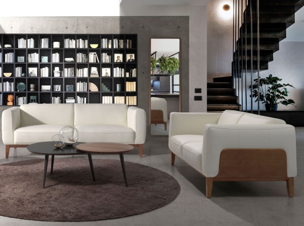 Диван 2-х местный 6118/5353-2P-M9715 кожаный с отделкой из орехового дерева от интернет-магазина IDODOM.RU