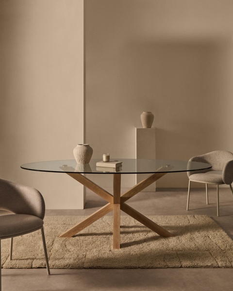 Овальный стол ARYA Argo из прозрачного стекла и стали с эффектом дерева 200x100 от интернет-магазина IDODOM.RU