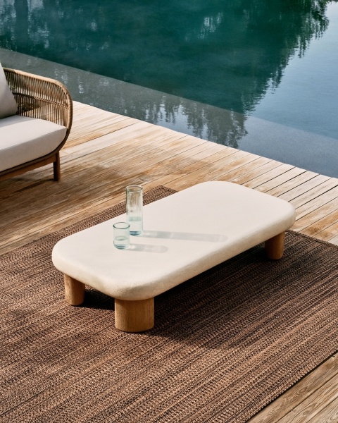 Журнальный столик Labra из цемента и акации 140 x 70 см от интернет-магазина IDODOM.RU
