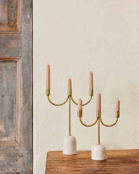 Большой подсвечник Perca на 3 свечи из белого мрамора и позолоченного металла от интернет-магазина IDODOM.RU