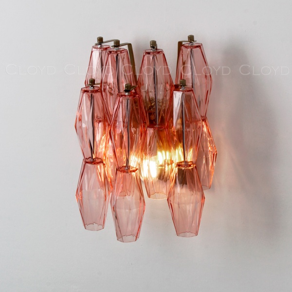 Бра Cloyd CALCUTTA W2 / выс. 37 см - латунь - розов.стекло (арт.20486) от интернет-магазина IDODOM.RU