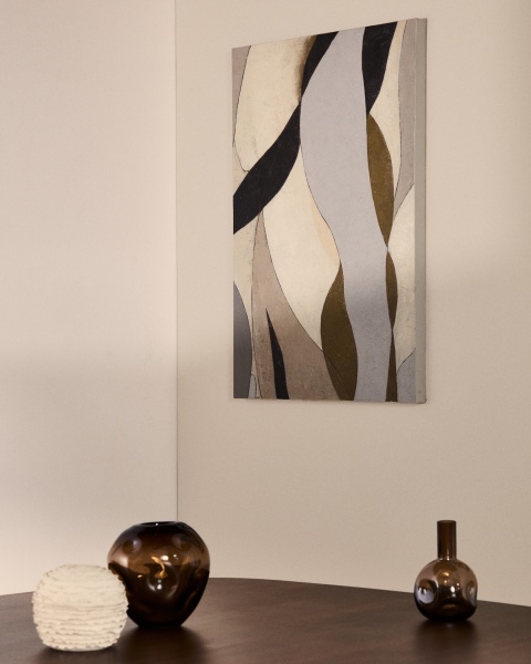 Абстрактный холст Marvilo серо-горчичного цвета 60 x 90 см от интернет-магазина IDODOM.RU