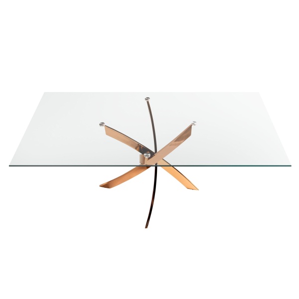 Прямоугольный обеденный стол 1169 из стекла и стали цвета розового золота 150x95 от интернет-магазина IDODOM.RU