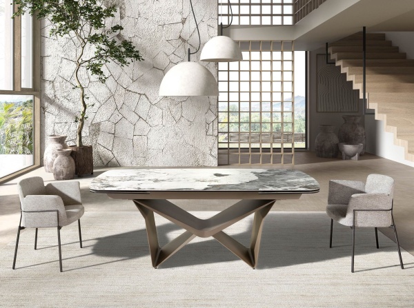 Овальный раздвижной обеденный стол 1154 из керамики в отделке под мрамор от интернет-магазина IDODOM.RU