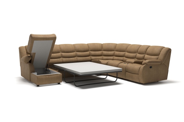 Ridberg диван-кровать угловой с шезлонгом, двумя реклайнерами и баром, замша бежевый от интернет-магазина IDODOM.RU