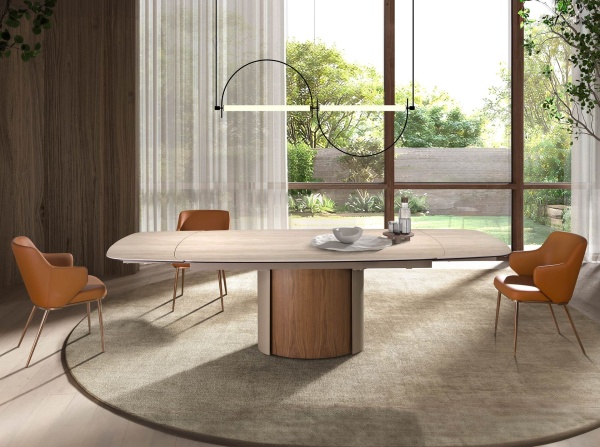 Раздвижной обеденный стол 1162 из керамики, стали и шпона ореха от интернет-магазина IDODOM.RU