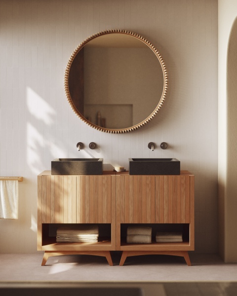 Polke Зеркало в раме из тикового дерева Ø 100 от интернет-магазина IDODOM.RU