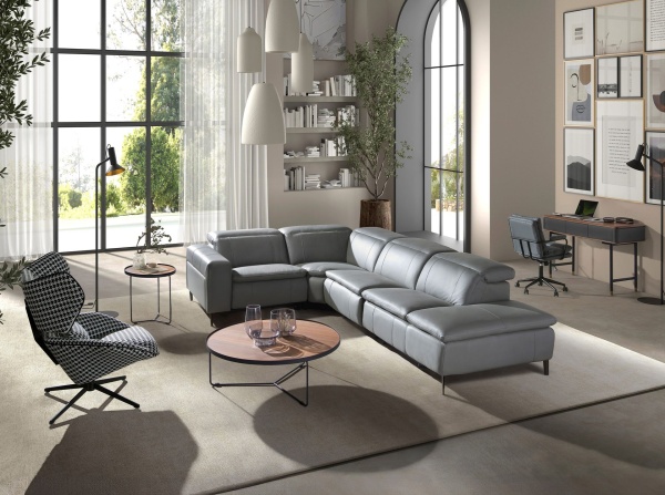 5-местный диван с реклайнером 6217 с правым шезлонгом из серой кожи от интернет-магазина IDODOM.RU