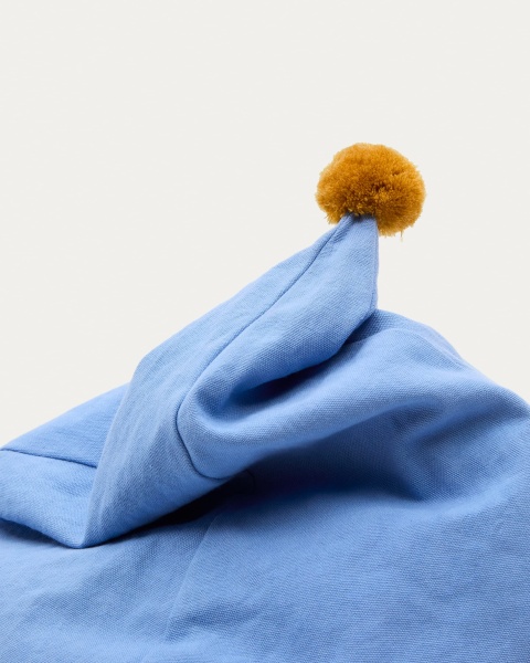 Olvi синий хлопковый пуф с кисточкой горчичного цвета Ø 60 см от интернет-магазина IDODOM.RU