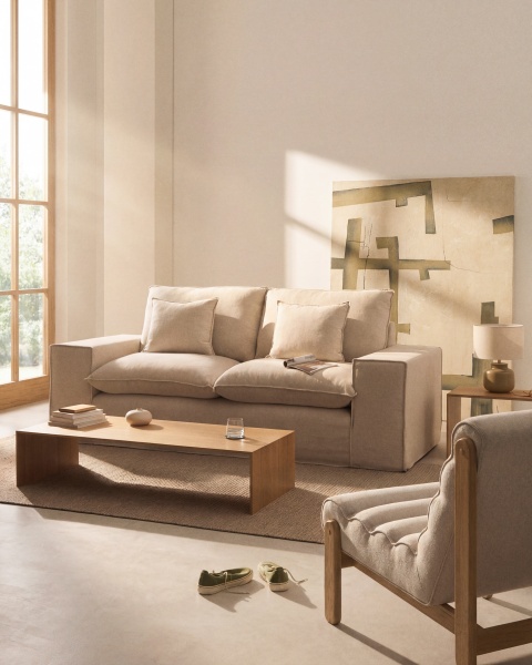 Anarela бежевый льняной диван 2-местный со съемным чехлом и подушками 240 см от интернет-магазина IDODOM.RU