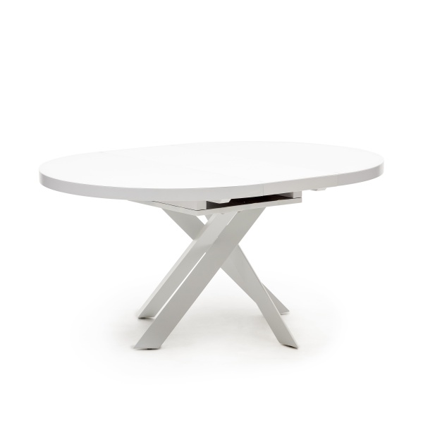 Vashti Раздвижной стол из стекла и МДФ со стальными ножками белого цвета Ø 120(160)x120см от интернет-магазина IDODOM.RU