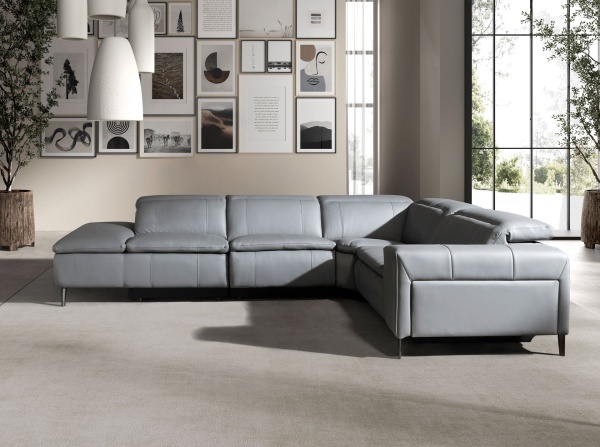 5-местный диван с реклайнером 6218 с левым шезлонгом из серой кожи от интернет-магазина IDODOM.RU