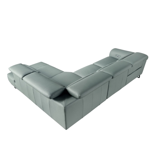 Угловой диван- реклайнер с правым шезлонгом 6252 из бирюзовой кожи от интернет-магазина IDODOM.RU