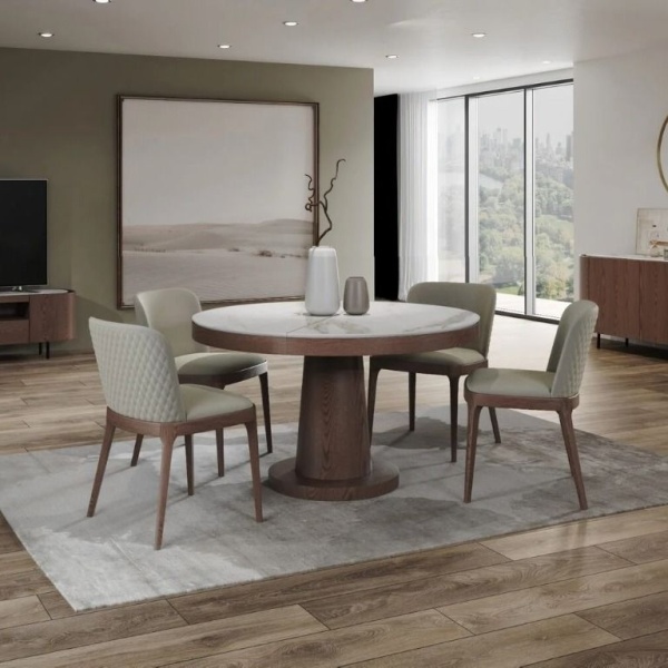 Стол круглый обеденный Bilbo (110+40), керамика матовая белая от интернет-магазина IDODOM.RU