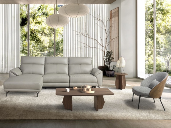 5-местный диван с левым шезлонгом 6220 из серой кожи от интернет-магазина IDODOM.RU