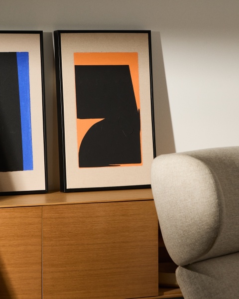 Zernu Абстрактная картина на оранжево-чёрном льняном холсте, 42 x 65 см от интернет-магазина IDODOM.RU