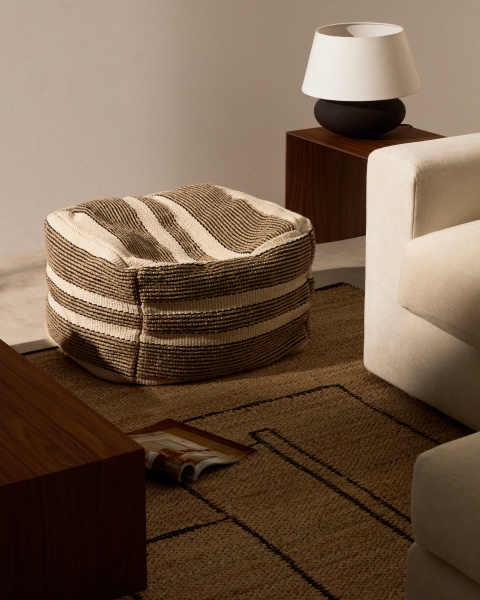 Aylin Пуфик из хлопка с джутовой вышивкой бежевый 60 x 60 см от интернет-магазина IDODOM.RU