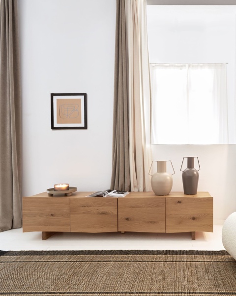 Тумба по ТВ Rasha 4-х дверная дубовый шпон с натуральной отделкой 200 x 49 см от интернет-магазина IDODOM.RU