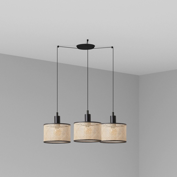 Подвесной светильник Mambo черный/ротанг ø21 3L от интернет-магазина IDODOM.RU
