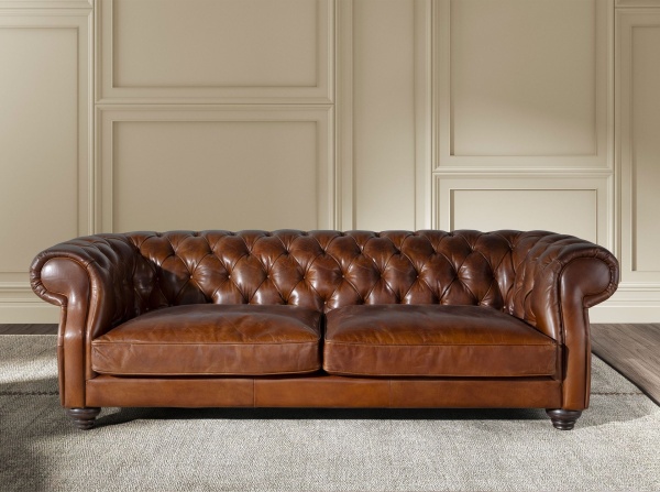 Диван Chester 3-местный из коньячно-коричневой кожи, модель 6228 от интернет-магазина IDODOM.RU