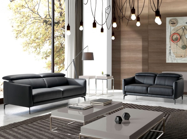 Диван 2-х местный 6058/5359-2P черный кожаный от интернет-магазина IDODOM.RU