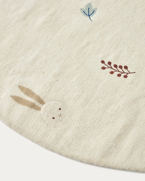 Yanil Круглый ковер из белой шерсти и хлопка с разноцветной вышивкой из листьев, Ø 120 см от интернет-магазина IDODOM.RU