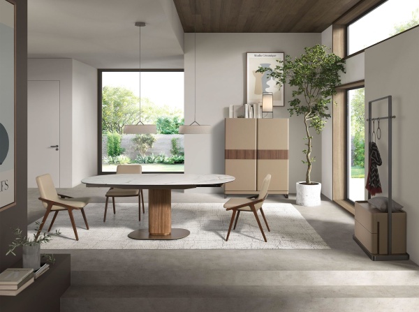 Раздвижной обеденный стол 1165 из ореха и белой керамики от интернет-магазина IDODOM.RU