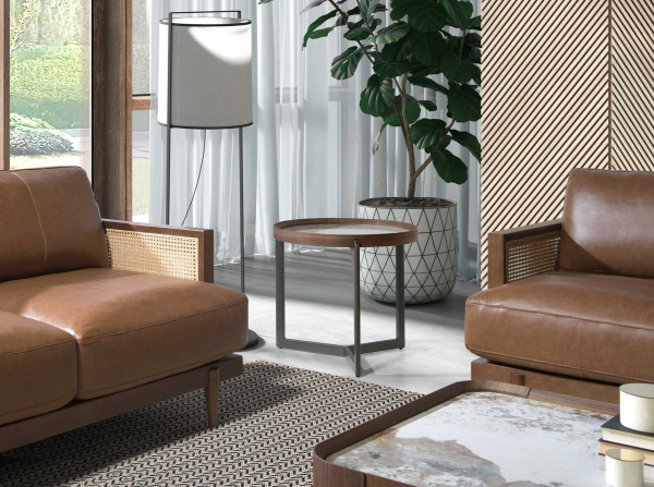 Круглый журнальный столик 2130/437-B из ореха и керамики от интернет-магазина IDODOM.RU