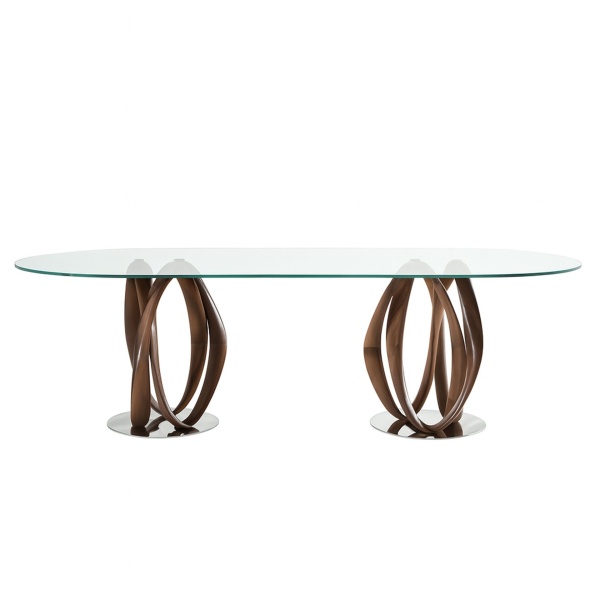 Овальный обеденный стол DT801/1022 из закаленного стекла и ореха от интернет-магазина IDODOM.RU