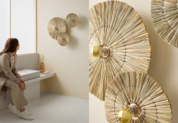 Бра Laos натуральная соломка 30 cm + цоколь 5 cm белый металл от интернет-магазина IDODOM.RU