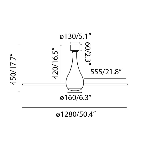 Потолочный вентилятор Mini Eterfan LED черный/прозрачный 128 см от интернет-магазина IDODOM.RU