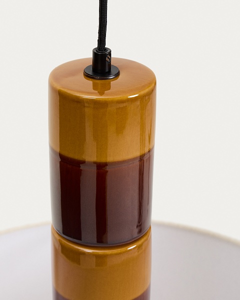 Подвесной светильник Mavran из коричневой керамики с хлопковым абажуром от интернет-магазина IDODOM.RU