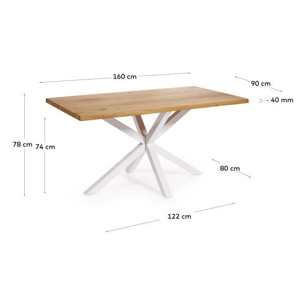 Argo Стол с дубовым шпоном натурального цвета и стальными ножками с белой отделкой 160 x 90 см от интернет-магазина IDODOM.RU