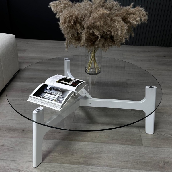 Журнальный столик Woddy D900 массив + стекло / опоры белая глазурь от интернет-магазина IDODOM.RU