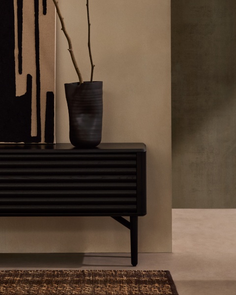 Salmi Абстрактная картина на льне бежевого и черного цвета 100 х 70 см от интернет-магазина IDODOM.RU