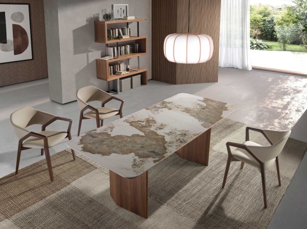 Обеденный стол 1129/437-T из мраморной керамики и ореха от интернет-магазина IDODOM.RU